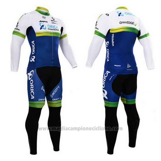 2015 Abbigliamento Ciclismo Orica GreenEDGE Bianco e Blu Manica Lunga e Salopette